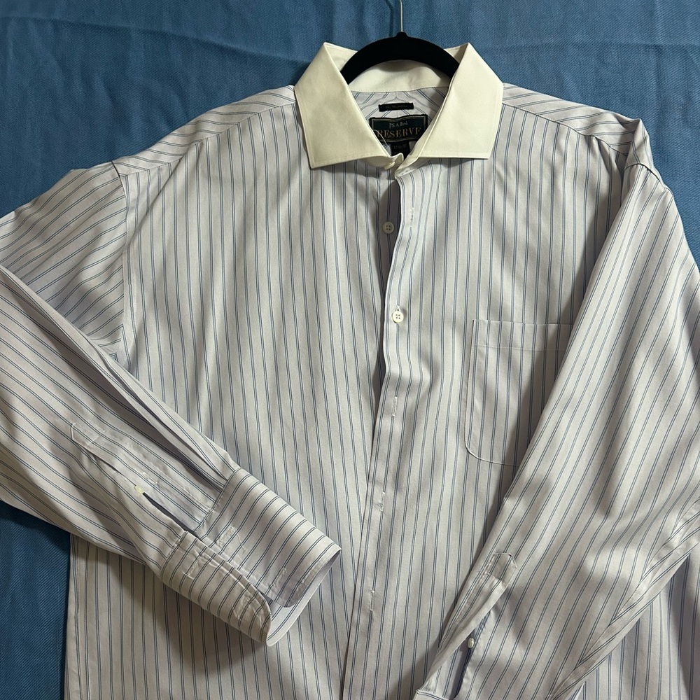 Jos. A. Bank White and Blue Striped Dress Shirt